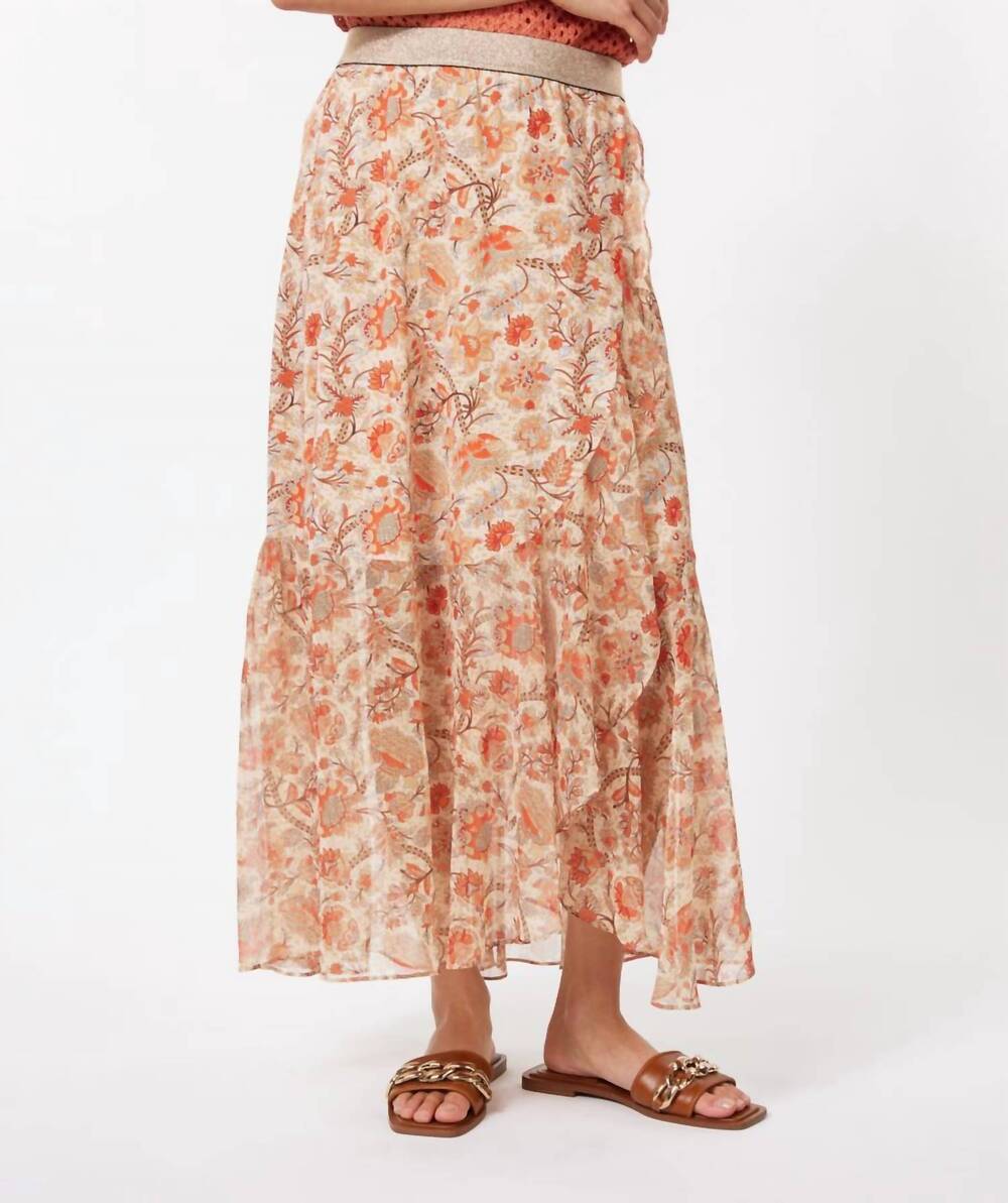 NEW ESQUALO taylin touch of sun midi skirt in orange multi
